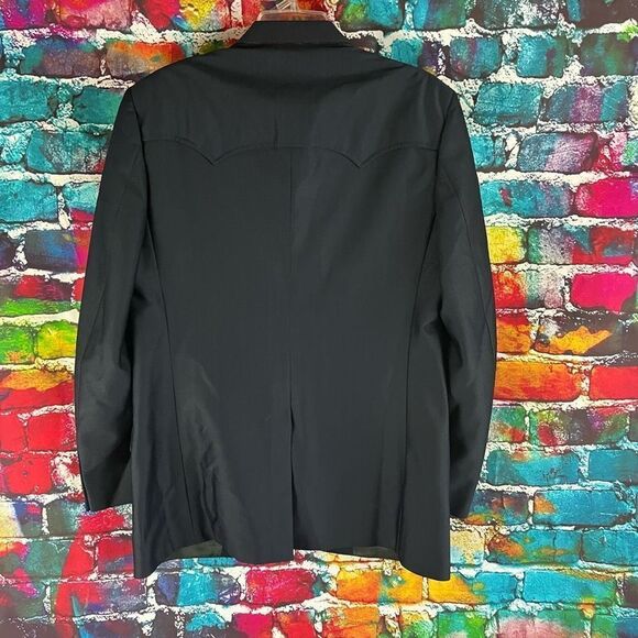 Vintage Dallas Western Apparel Men's 46R Navy Blue Trilobal Wool Blend Jacket Bl - Picture 5 of 6